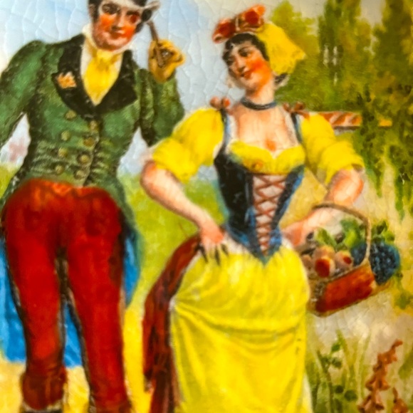 VINTAGE GOLD PEDESTAL DISH OSBORNE CHINA CROWN MARK RIPPLED RIM COURTING COUPLE - Picture 3 of 7